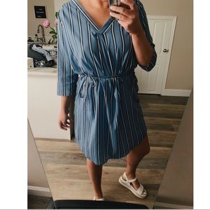 Blue and white striped tie dress